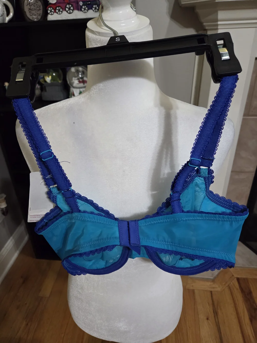 Teal Lace Underwire Bra with Contrast Straps and Bow